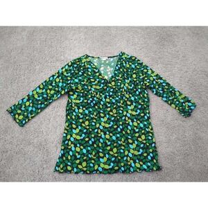 Notations Blouse Womens M Green Leaf Print 3/4 Sleeve V-Neck